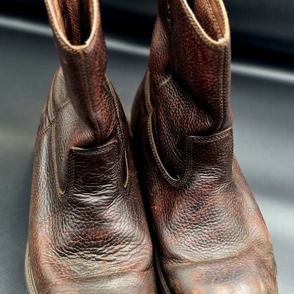 Brown Leather Pull-On Boots with Textured Upper - Picture 7 of 12